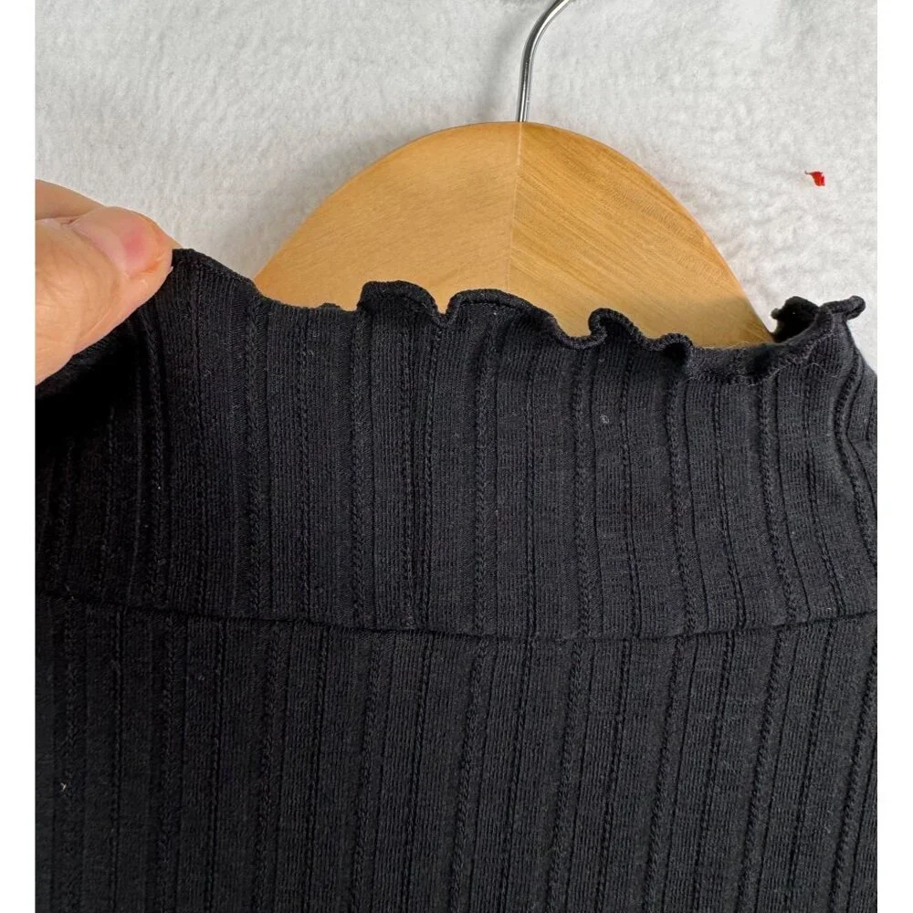 J.Crew Pointelle knit turtleneck top preppy ruffle black ribbed‎ preppy sz 3X